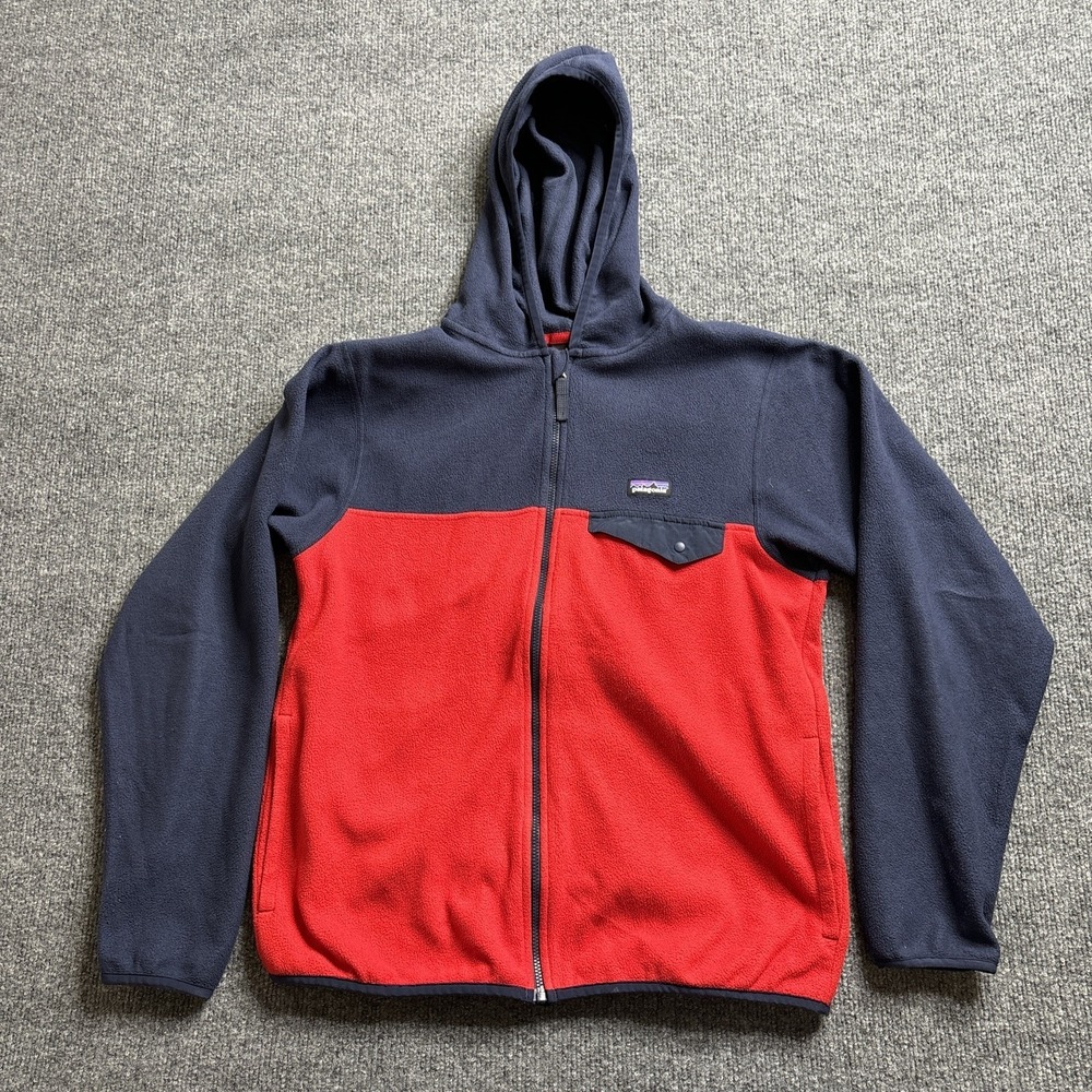 Patagonia Kids Micro D Snap-T Fleece Jacket XL 14 Red Navy Hoodie Jacket